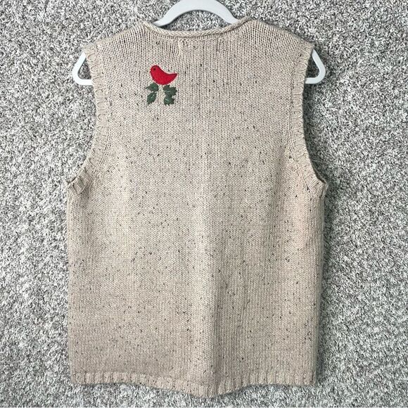 Theme Works Christmas Patchwork & Embroidered Wool Blend Zip Up Knit Vest Large - Picture 6 of 8